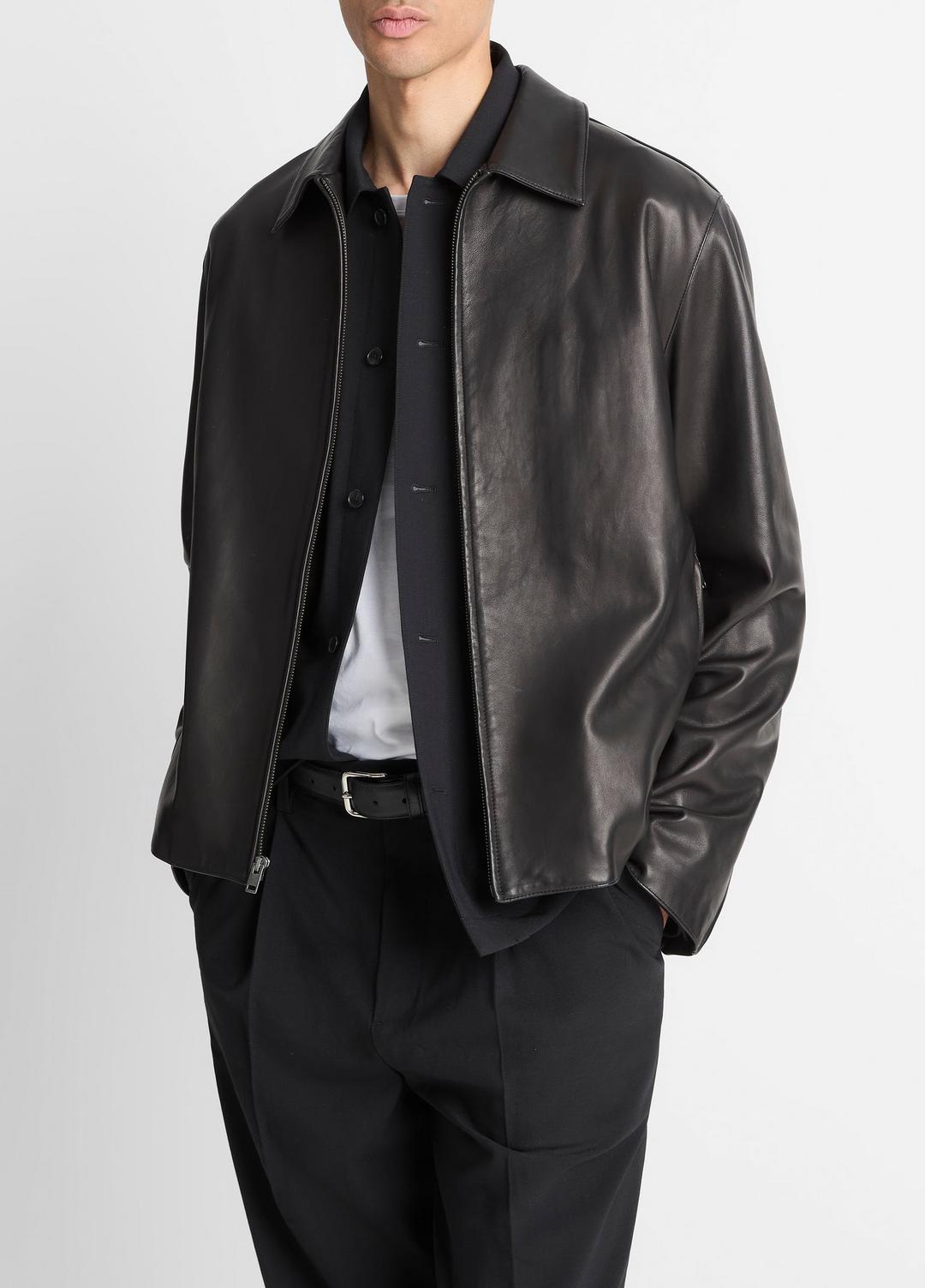 Leather Zip-Up Jacket in Leather Jackets | Vince US