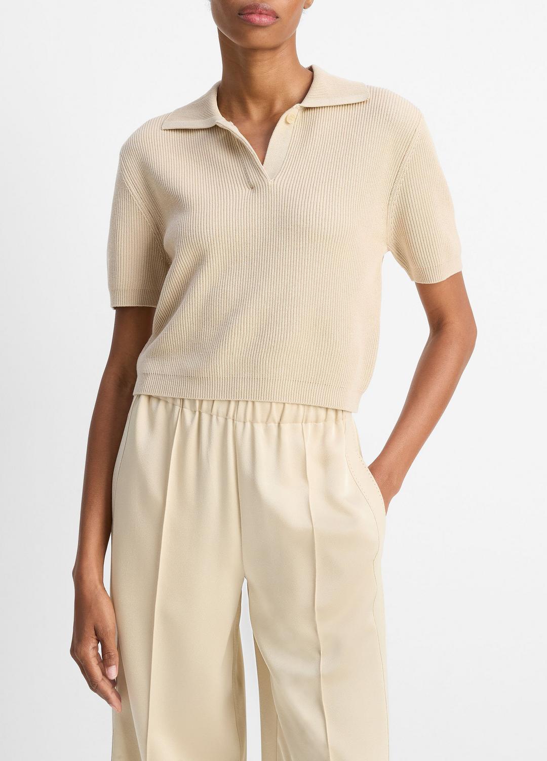 Ribbed Silk-Cotton Polo Sweater in Sweaters | Vince outlet
