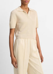 Ribbed Silk-Cotton Polo Sweater in Sweaters | Vince outlet