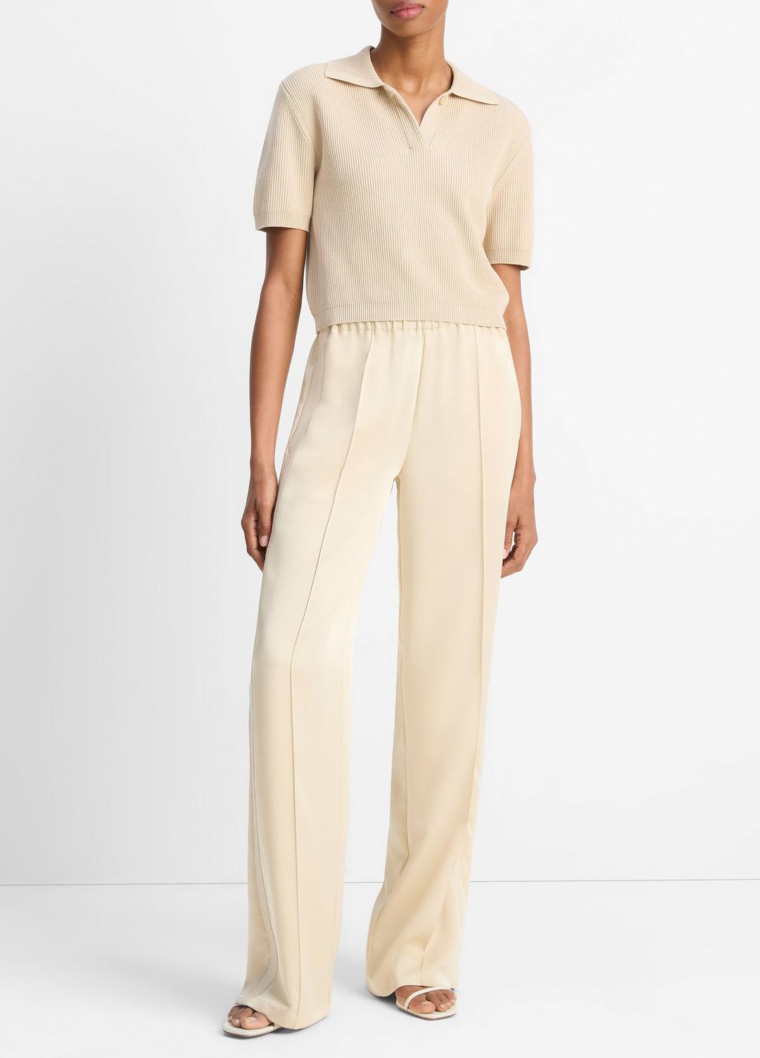 Ribbed Silk-Cotton Polo Sweater in Sweaters | Vince outlet