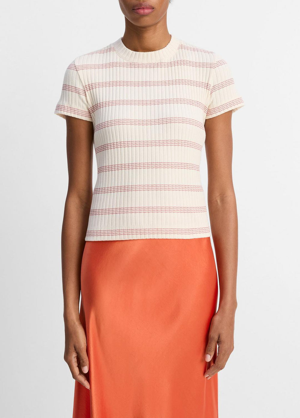 Striped Ribbed Cotton-Blend Top in Shirts & Tees | Vince outlet