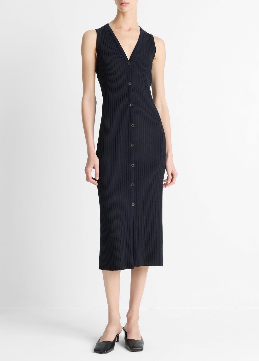 Ribbed Cotton-Blend Button-Front Dress in Dresses & Skirts | Vince on sale