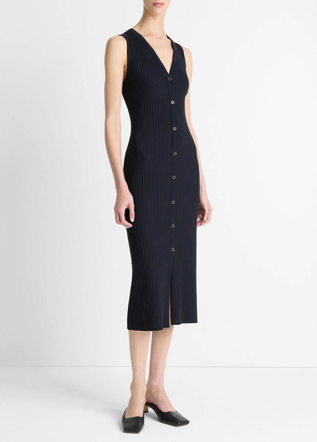 Ribbed Cotton-Blend Button-Front Dress in Dresses & Skirts | Vince on sale