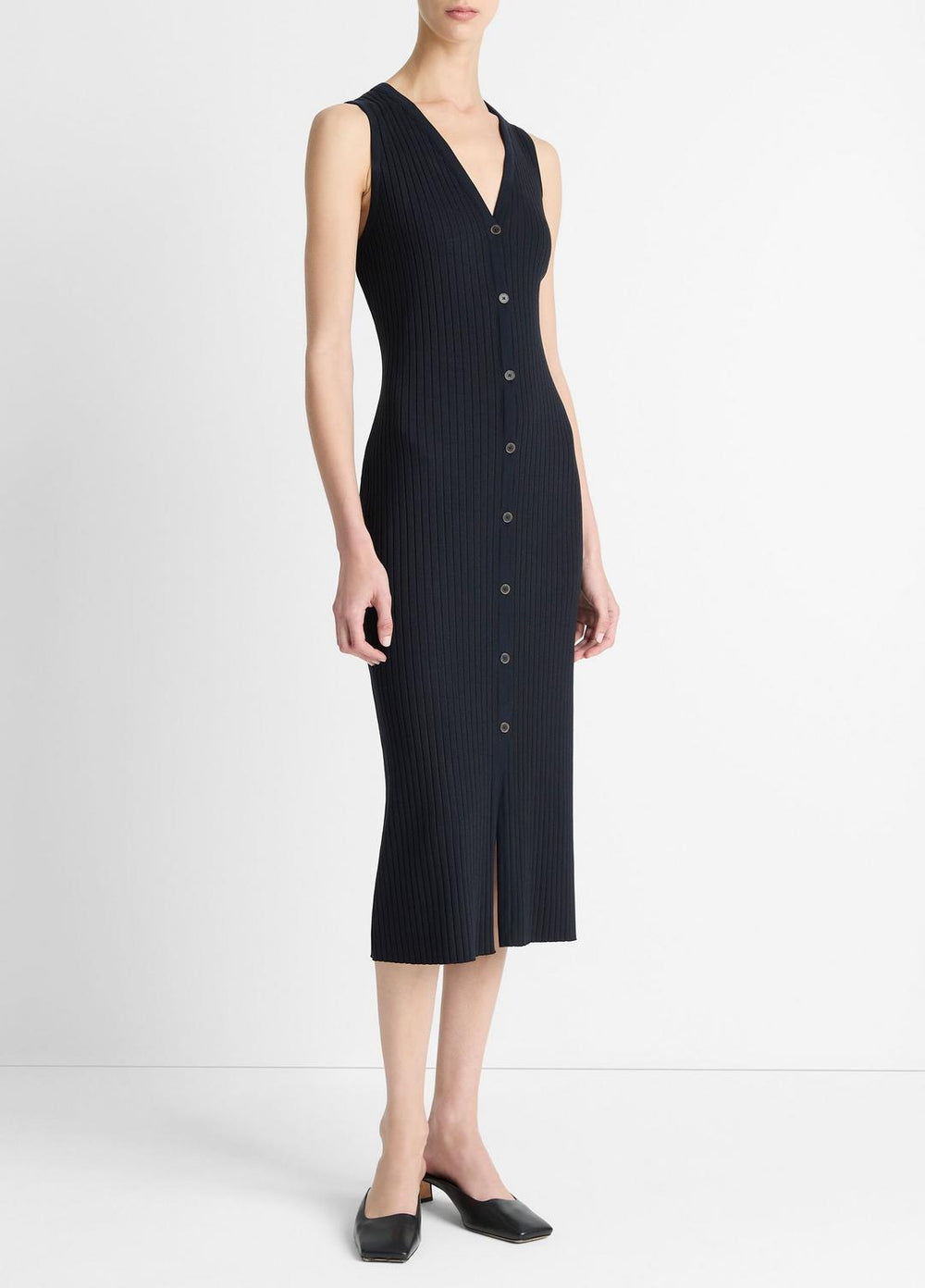 Ribbed Cotton-Blend Button-Front Dress in Dresses & Skirts | Vince on sale