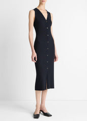 Ribbed Cotton-Blend Button-Front Dress in Dresses & Skirts | Vince on sale