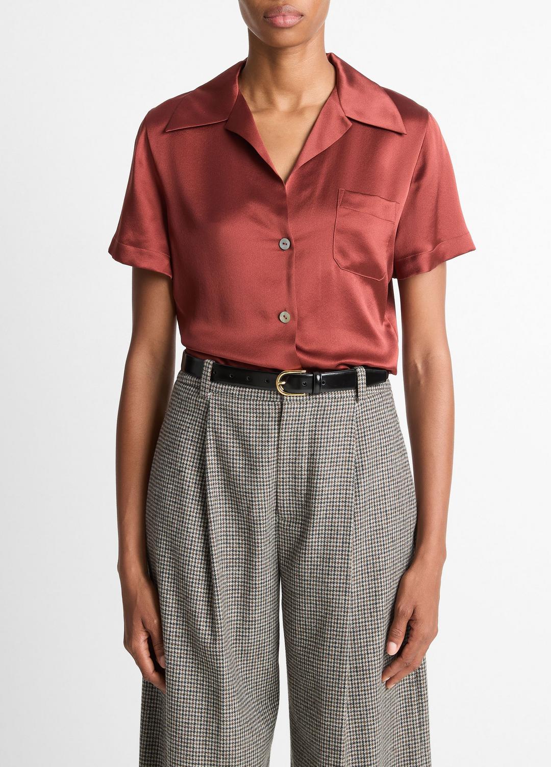 Silk Short-Sleeve Button-Front Shirt in Shirts & Tees | Vince near me
