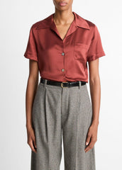 Silk Short-Sleeve Button-Front Shirt in Shirts & Tees | Vince near me