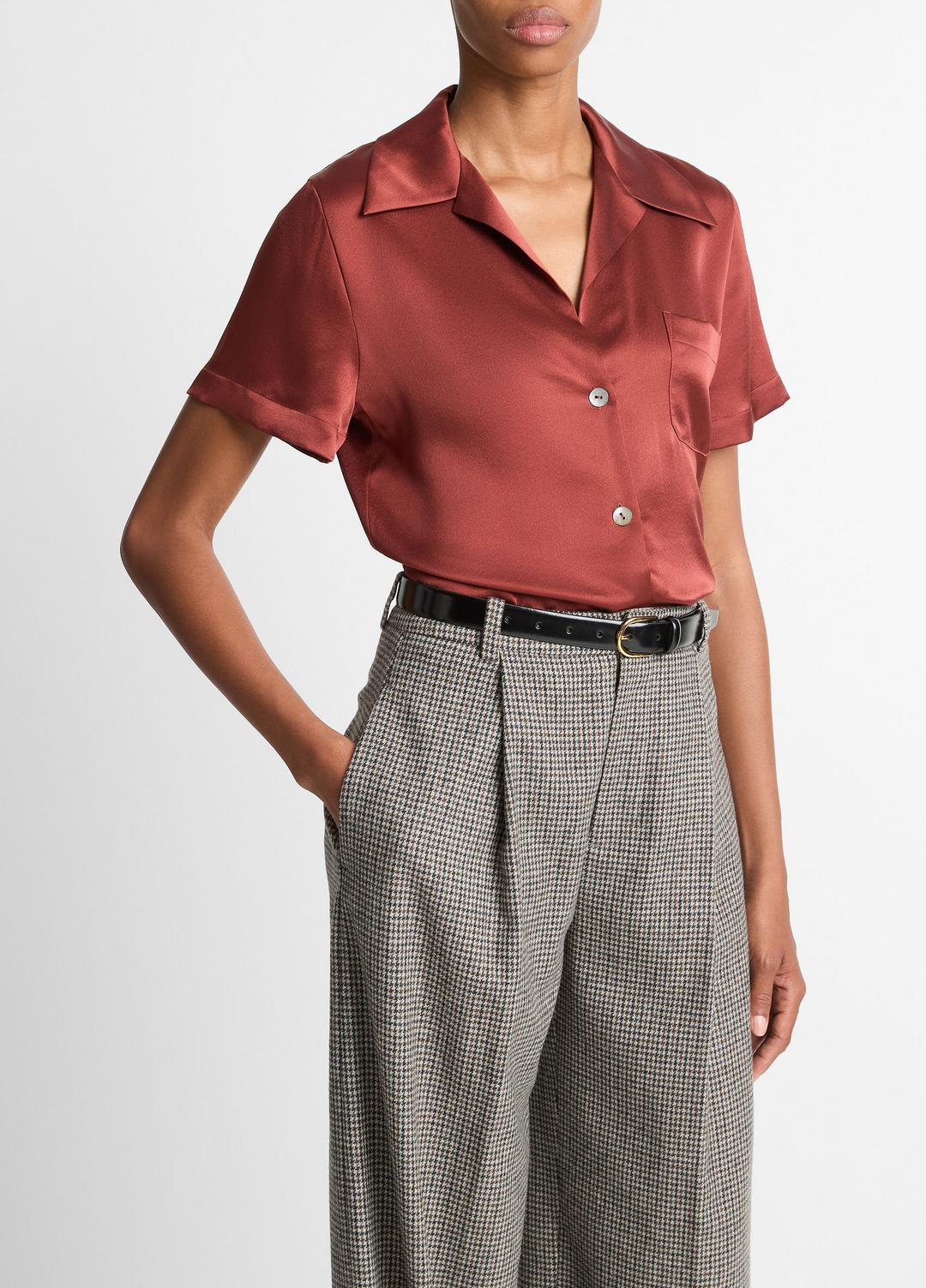 Silk Short-Sleeve Button-Front Shirt in Shirts & Tees | Vince near me