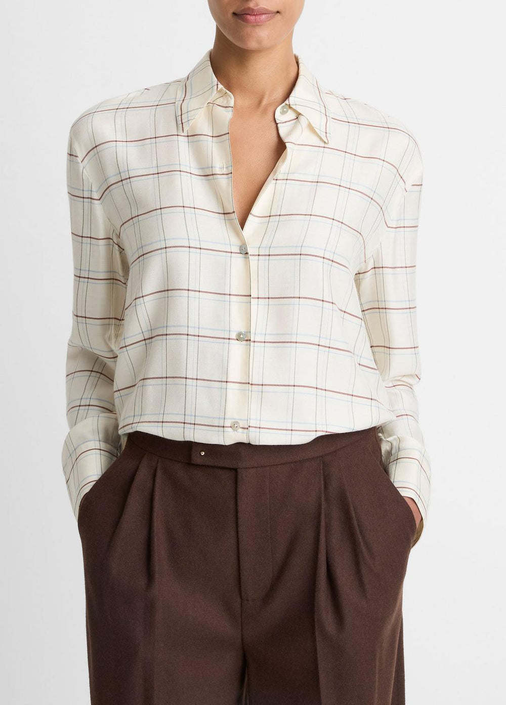 Checked Plaid Button-Front Shirt in Shirts & Tees | Vince for sale