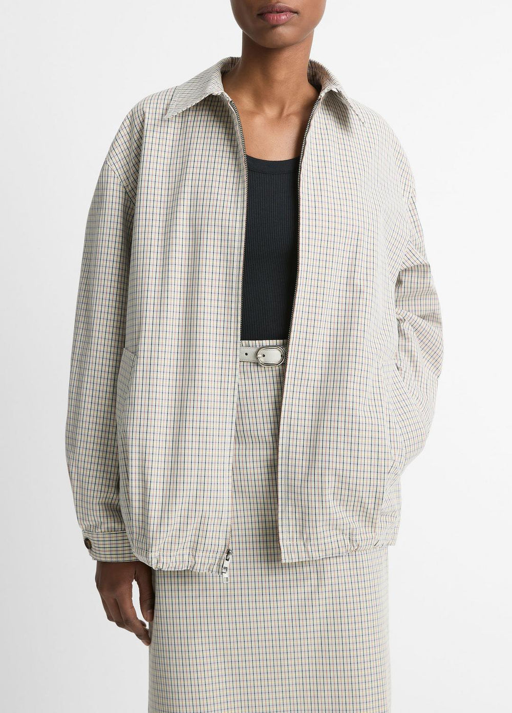 Gardener's Check Cotton Oversized Bomber Jacket in Jackets & Outerwear | Vince US