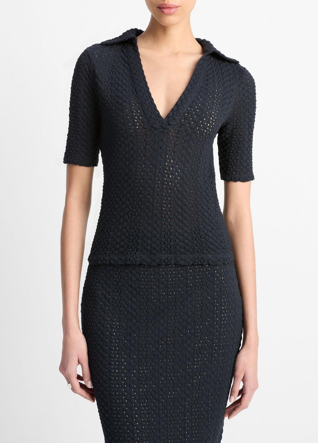 Textural Cotton Elbow-Sleeve Polo Top in Shirts & Tees | Vince near me