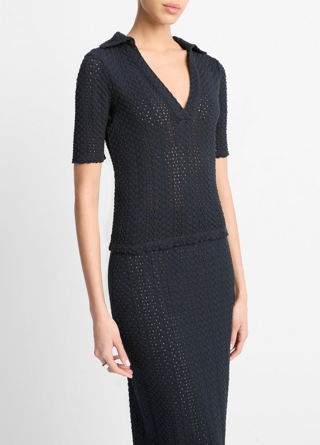 Textural Cotton Elbow-Sleeve Polo Top in Shirts & Tees | Vince near me