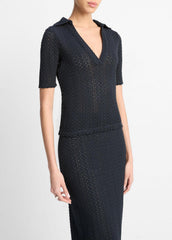 Textural Cotton Elbow-Sleeve Polo Top in Shirts & Tees | Vince near me