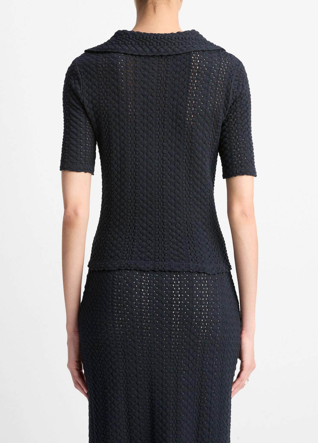 Textural Cotton Elbow-Sleeve Polo Top in Shirts & Tees | Vince near me