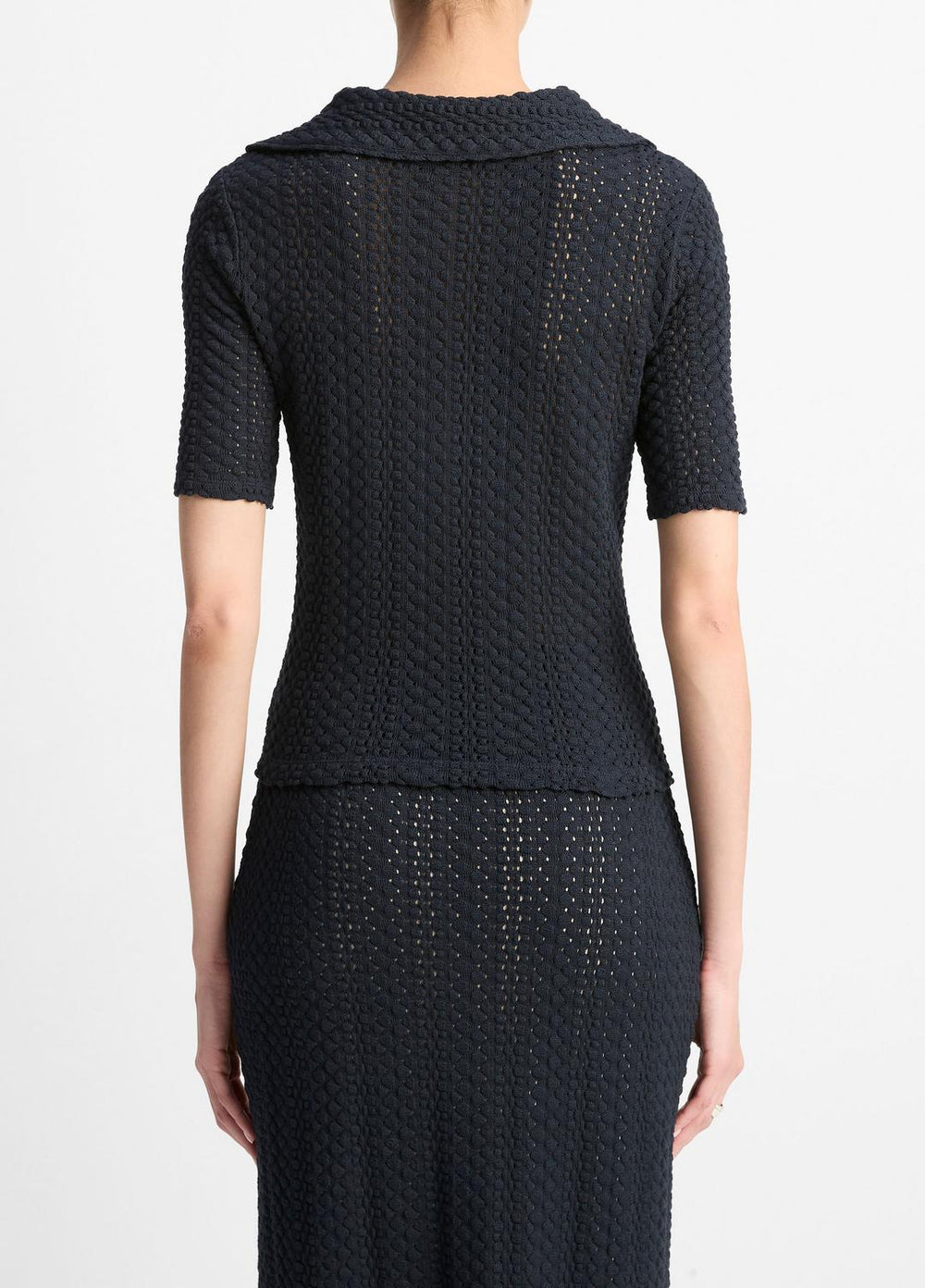 Textural Cotton Elbow-Sleeve Polo Top in Shirts & Tees | Vince near me