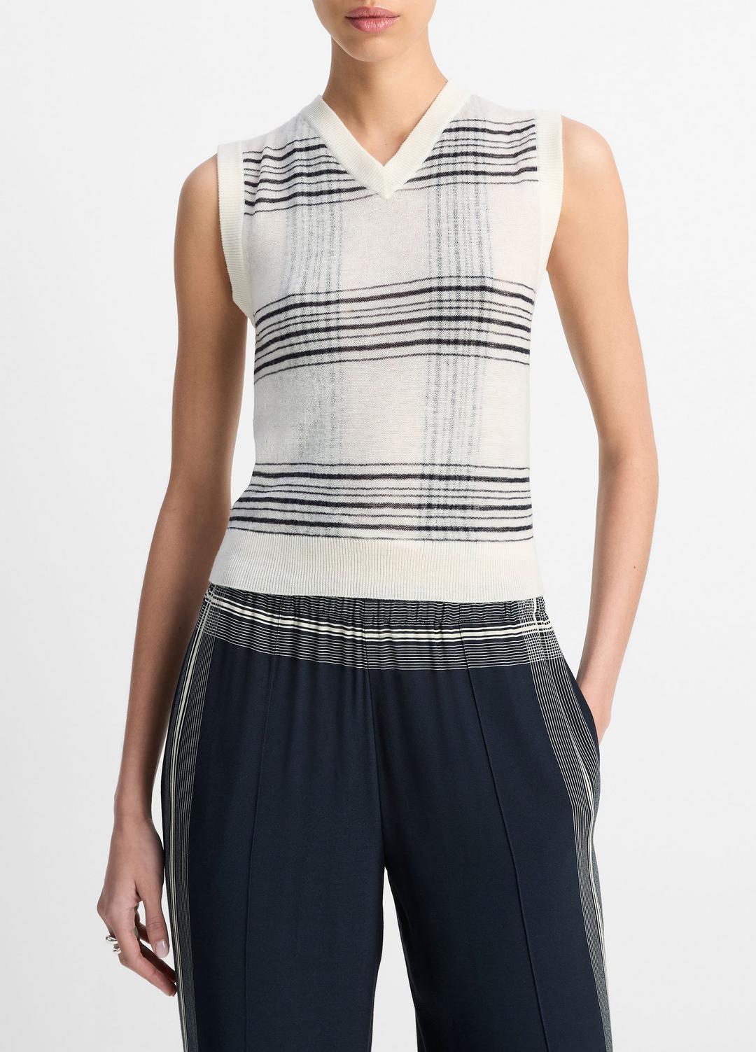 Featherweight Plaid Wool Sweater Vest in Sweaters | Vince outlet