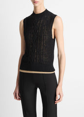 Cable Cotton-Blend Double-Layer Shell in Sweaters | Vince Online