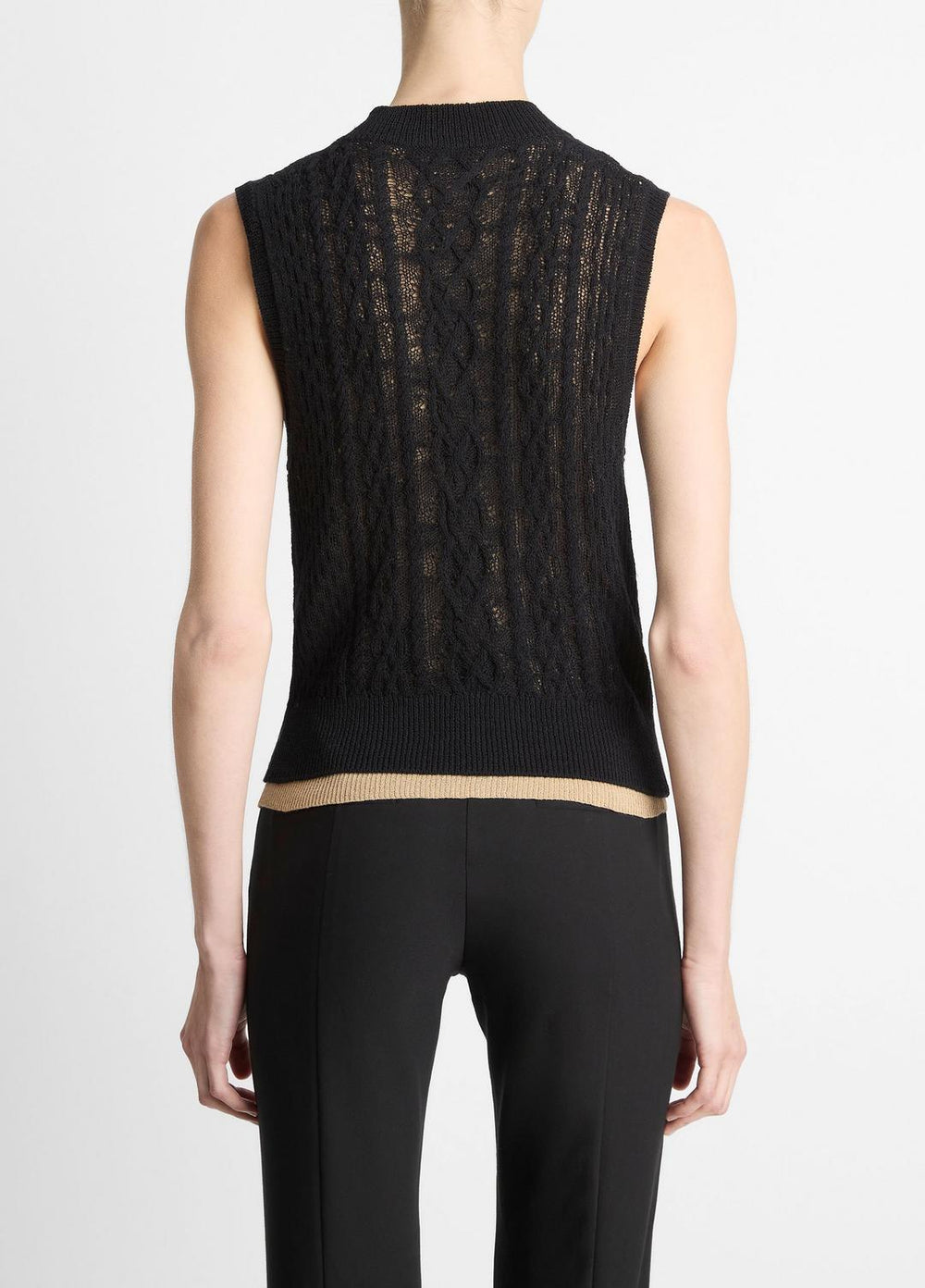 Cable Cotton-Blend Double-Layer Shell in Sweaters | Vince Online