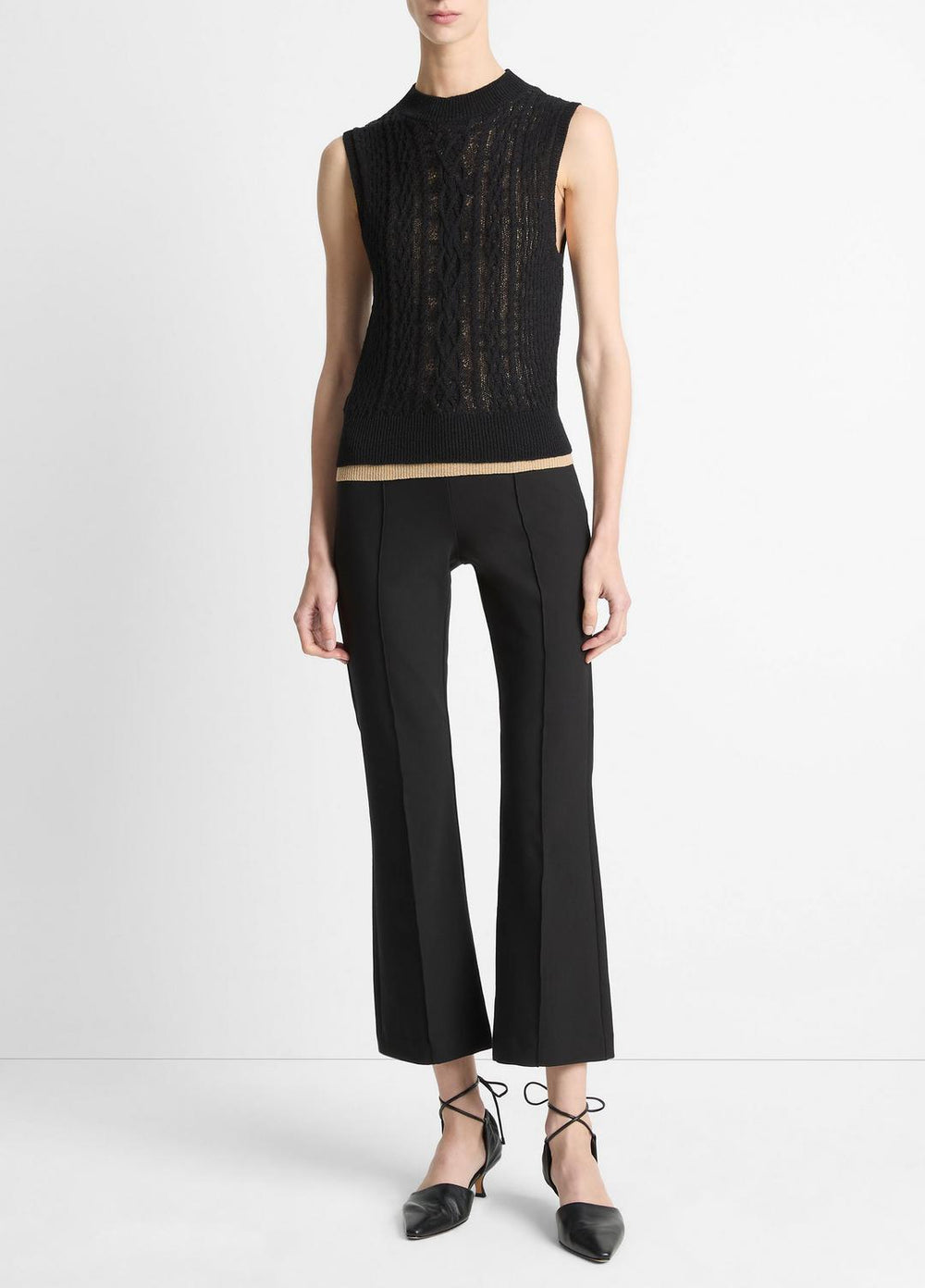 Cable Cotton-Blend Double-Layer Shell in Sweaters | Vince Online