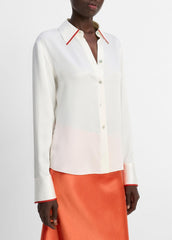 Tipped Silk Button-Front Blouse in Shirts & Tees | Vince outlet