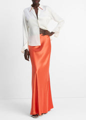 Tipped Silk Button-Front Blouse in Shirts & Tees | Vince outlet