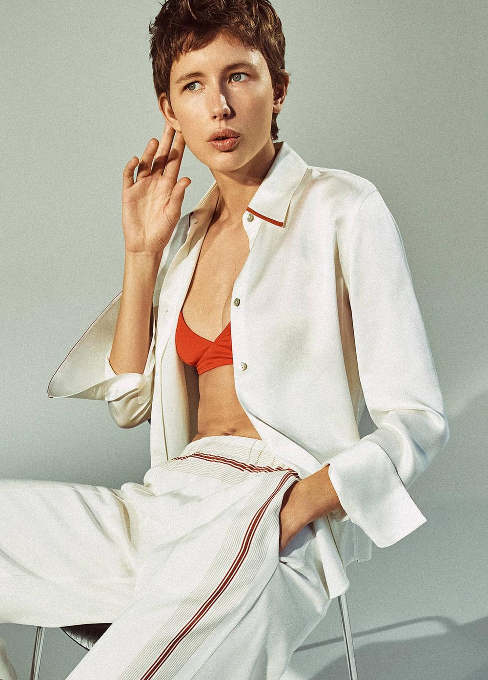 Tipped Silk Button-Front Blouse in Shirts & Tees | Vince outlet