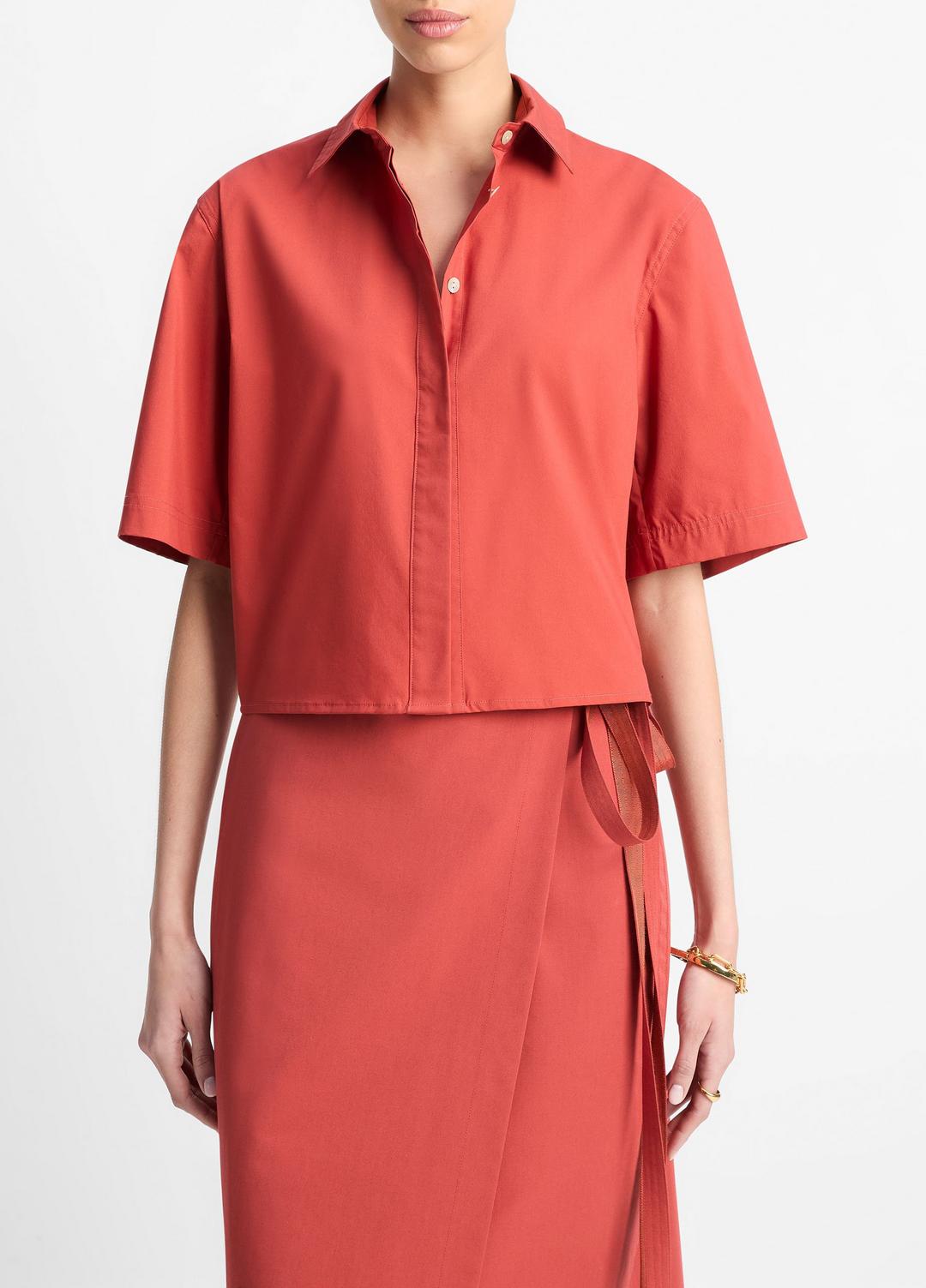Cotton Short-Sleeve Cropped Shirt in Shirts & Tees | Vince on sale