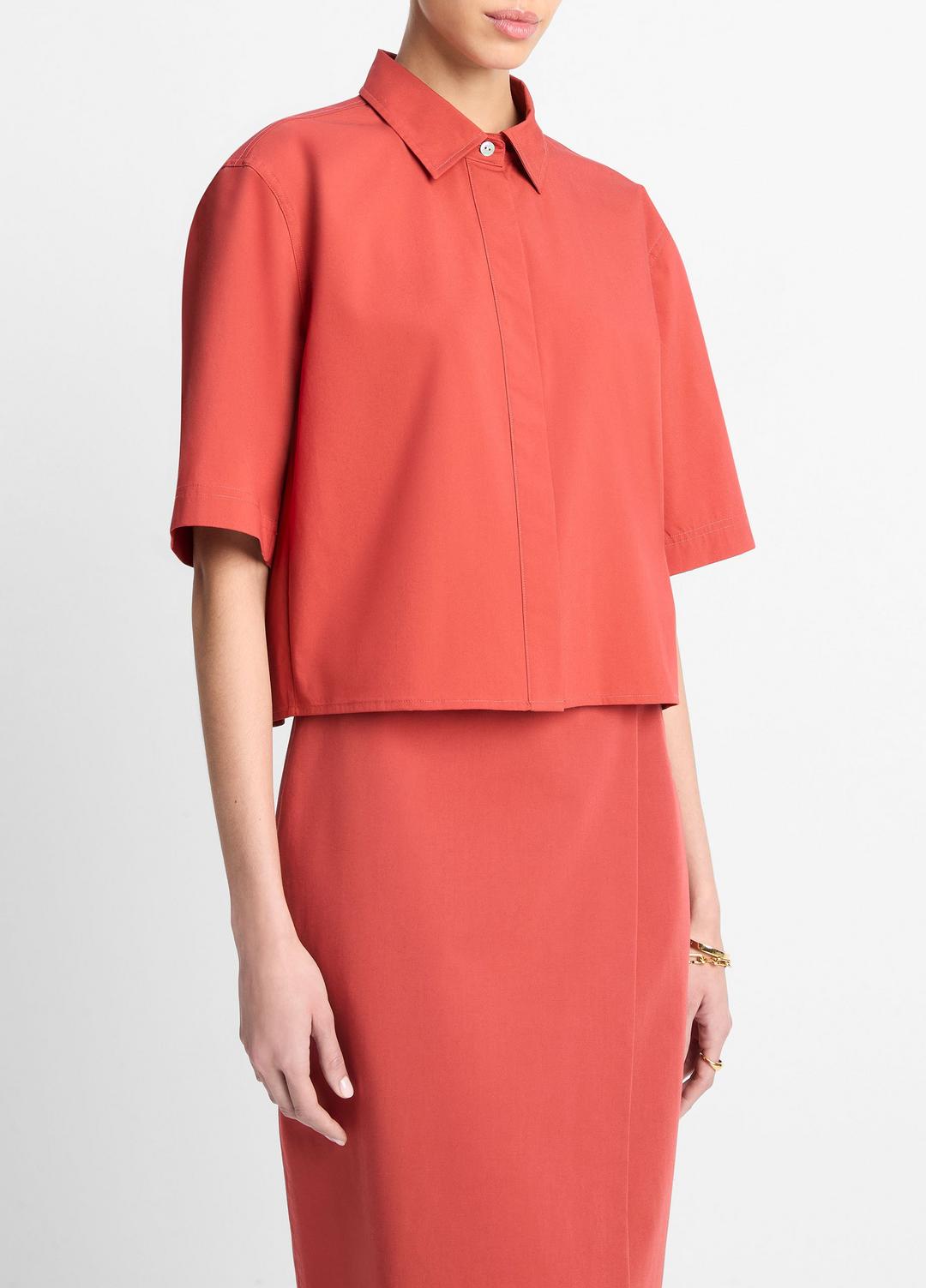 Cotton Short-Sleeve Cropped Shirt in Shirts & Tees | Vince on sale
