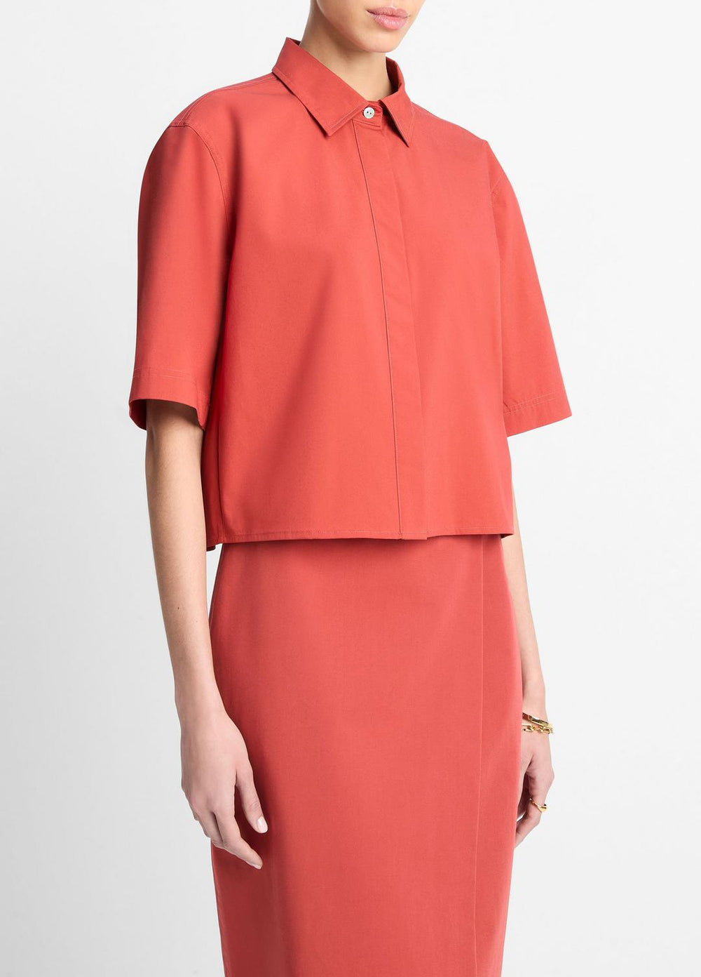 Cotton Short-Sleeve Cropped Shirt in Shirts & Tees | Vince on sale