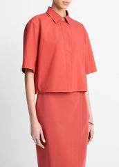 Cotton Short-Sleeve Cropped Shirt in Shirts & Tees | Vince on sale