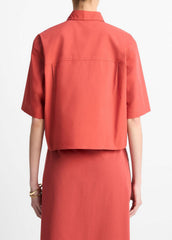 Cotton Short-Sleeve Cropped Shirt in Shirts & Tees | Vince on sale