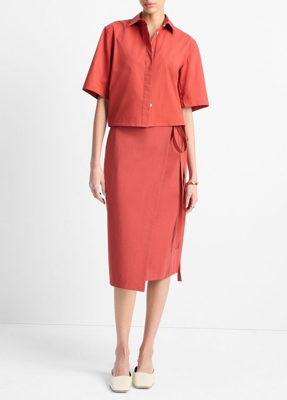 Cotton Short-Sleeve Cropped Shirt in Shirts & Tees | Vince on sale