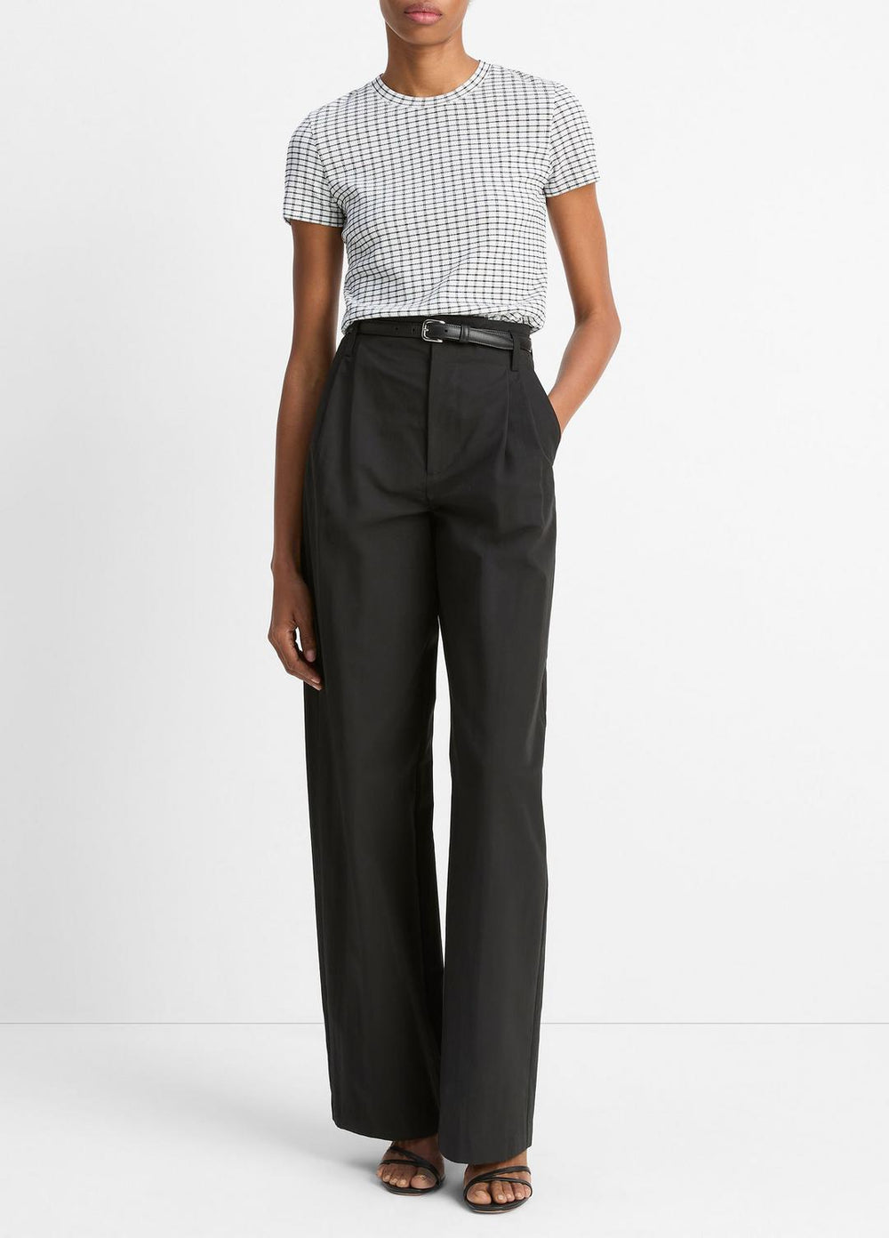 Checked Smocked T-Shirt in Shirts & Tees | Vince US