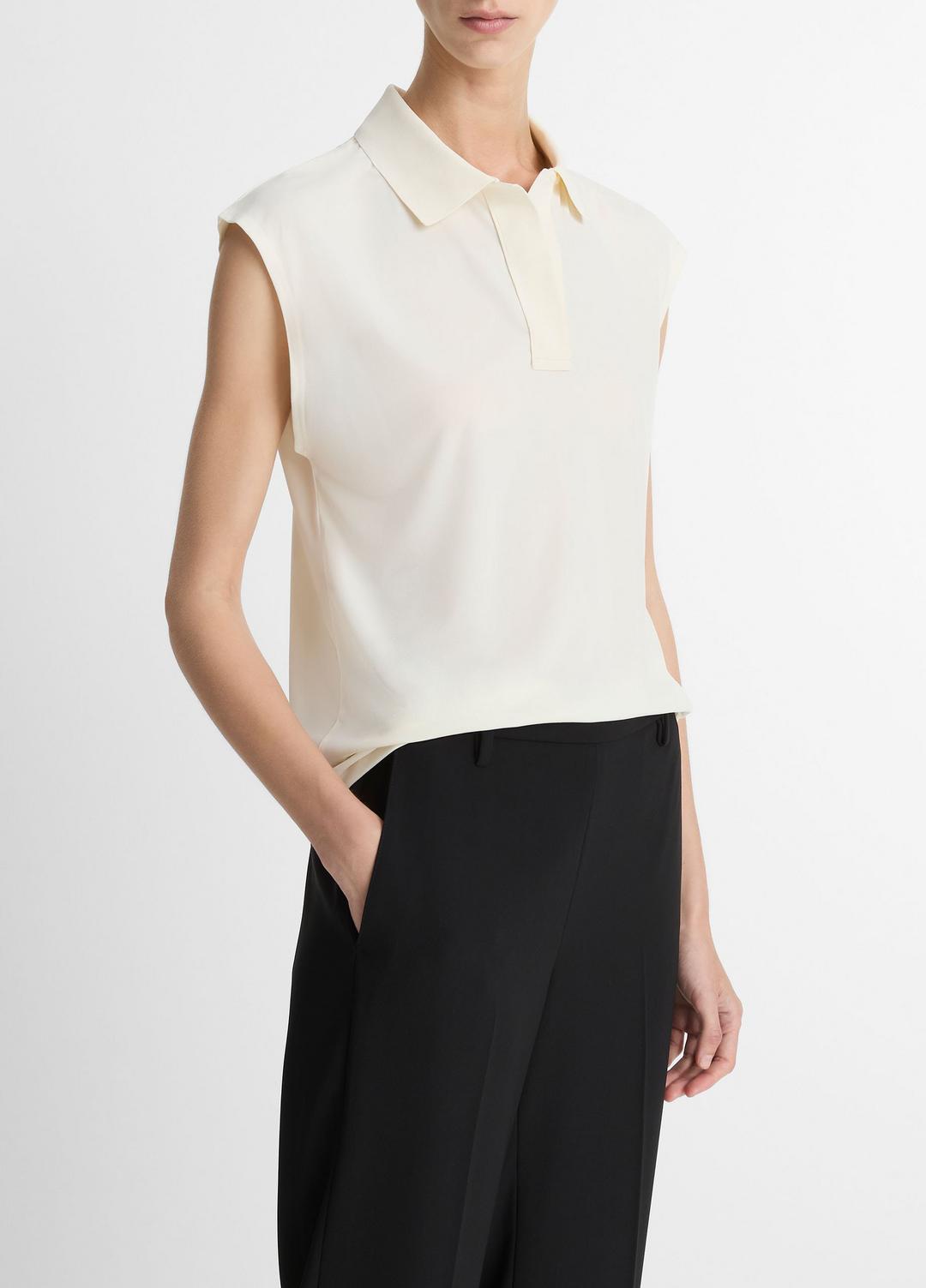 Matte Jersey Cap-Sleeve Polo Top in Shirts & Tees | Vince discount