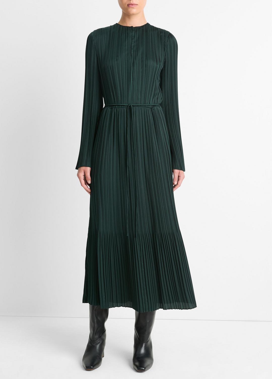Pleated Satin Long-Sleeve Dress in Dresses & Skirts | Vince near me