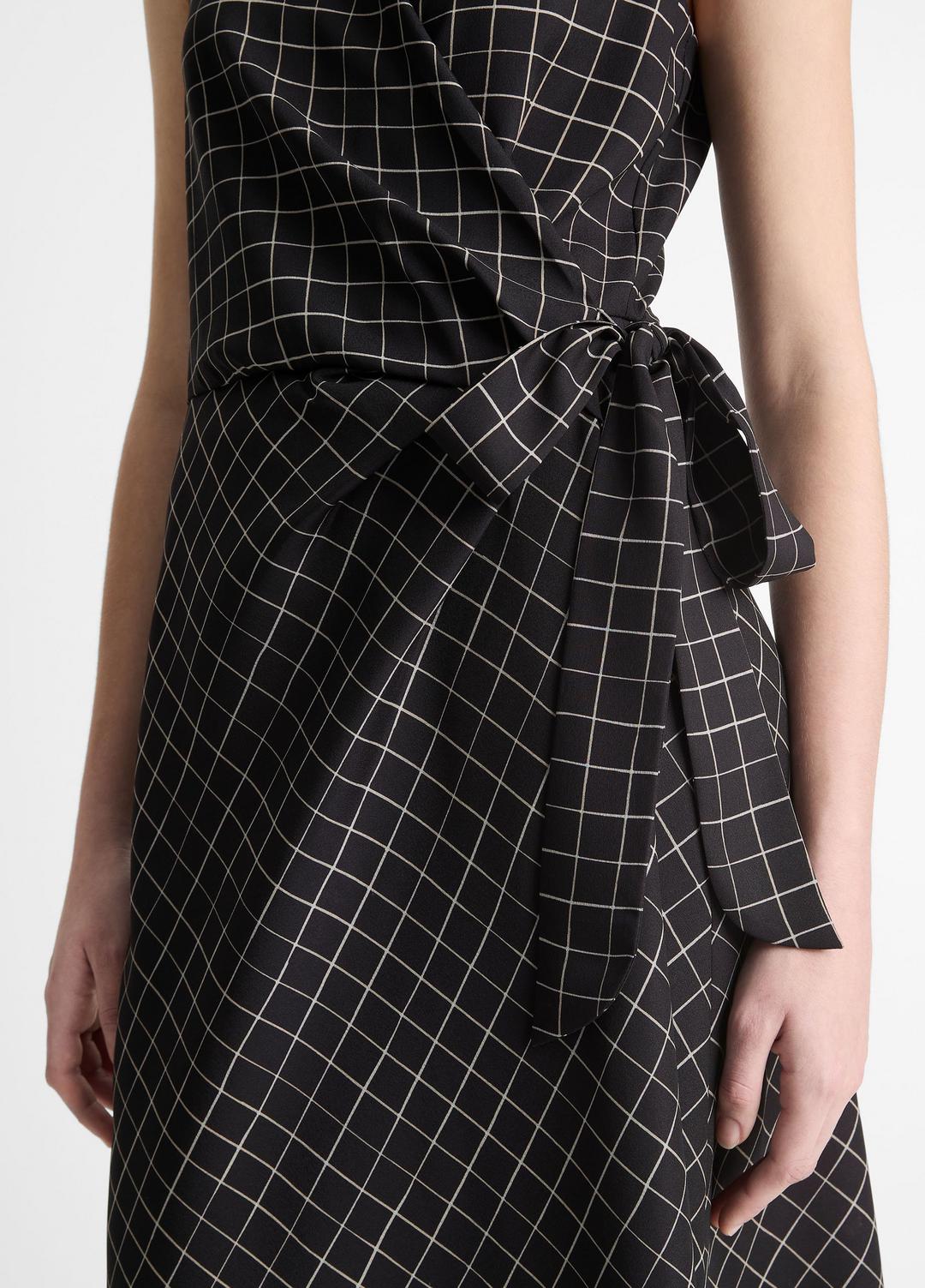 Trellis Plaid Draped Sleeveless Wrap Dress in Dresses & Skirts | Vince US
