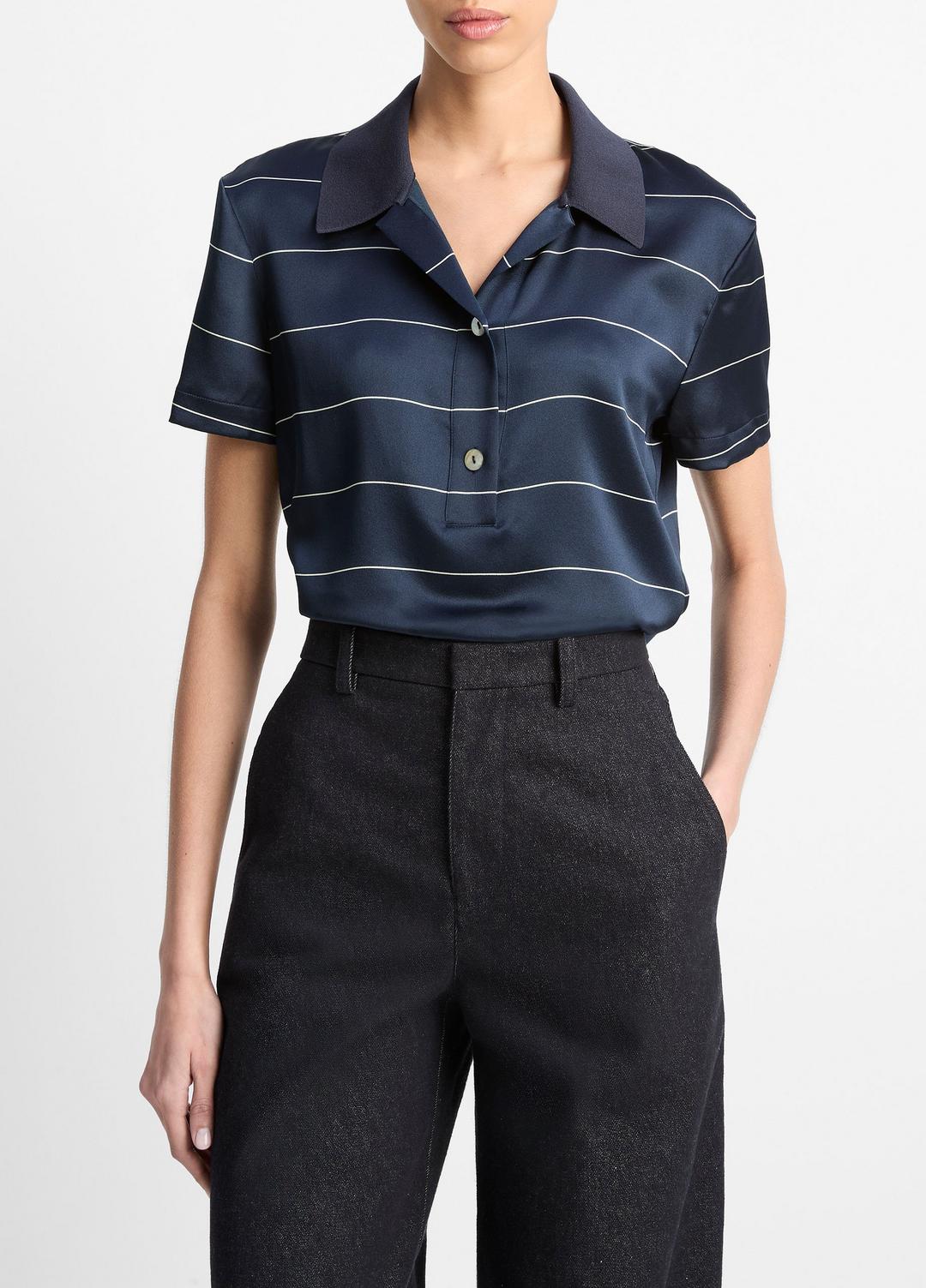 Knit-Collar Striped Silk Polo Shirt in Shirts & Tees | Vince for sale
