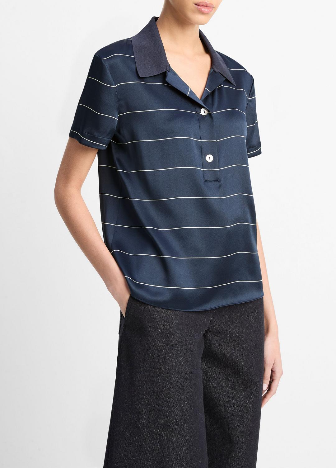 Knit-Collar Striped Silk Polo Shirt in Shirts & Tees | Vince for sale