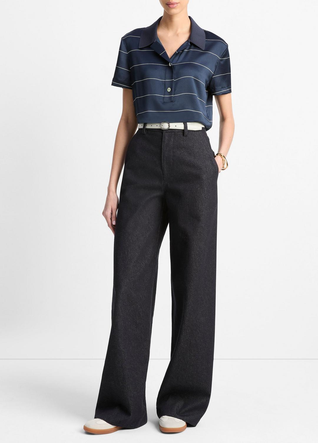 Knit-Collar Striped Silk Polo Shirt in Shirts & Tees | Vince for sale