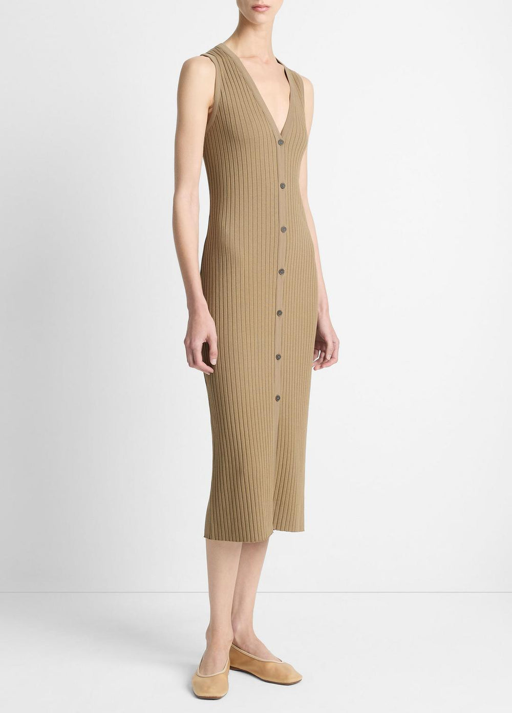 Ribbed Cotton-Blend Button-Front Dress in Dresses & Skirts | Vince for sale