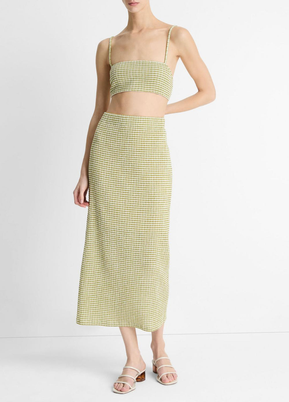 Checked Smocked Midi Skirt in Dresses & Skirts | Vince Online