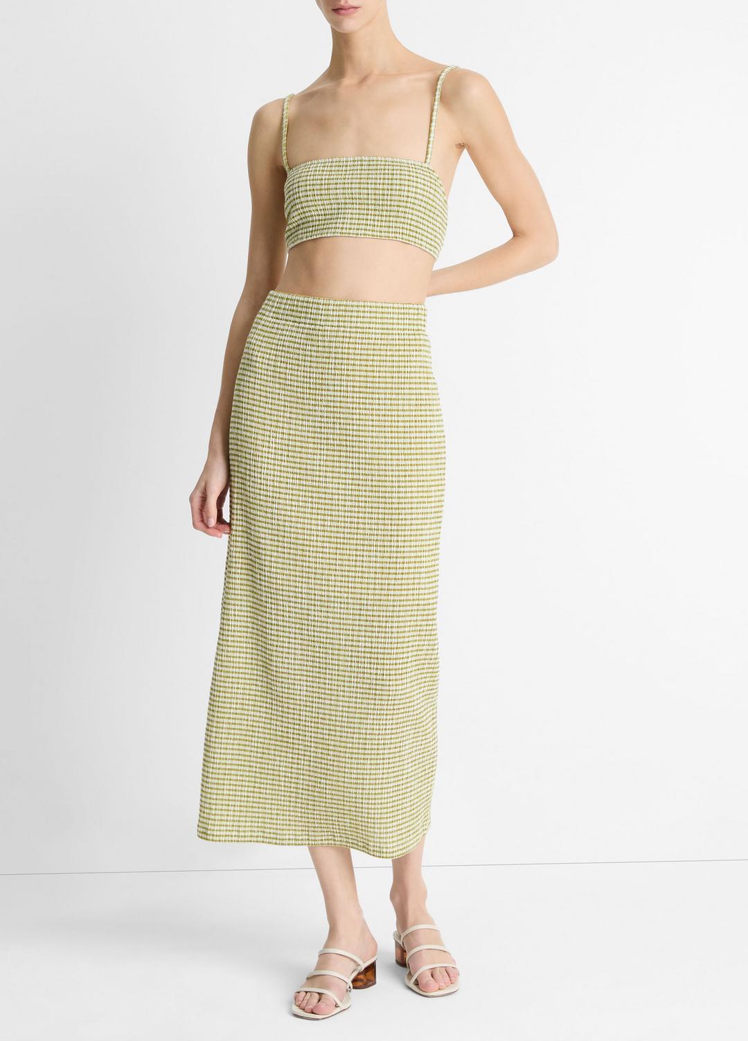 Checked Smocked Midi Skirt in Dresses & Skirts | Vince Online