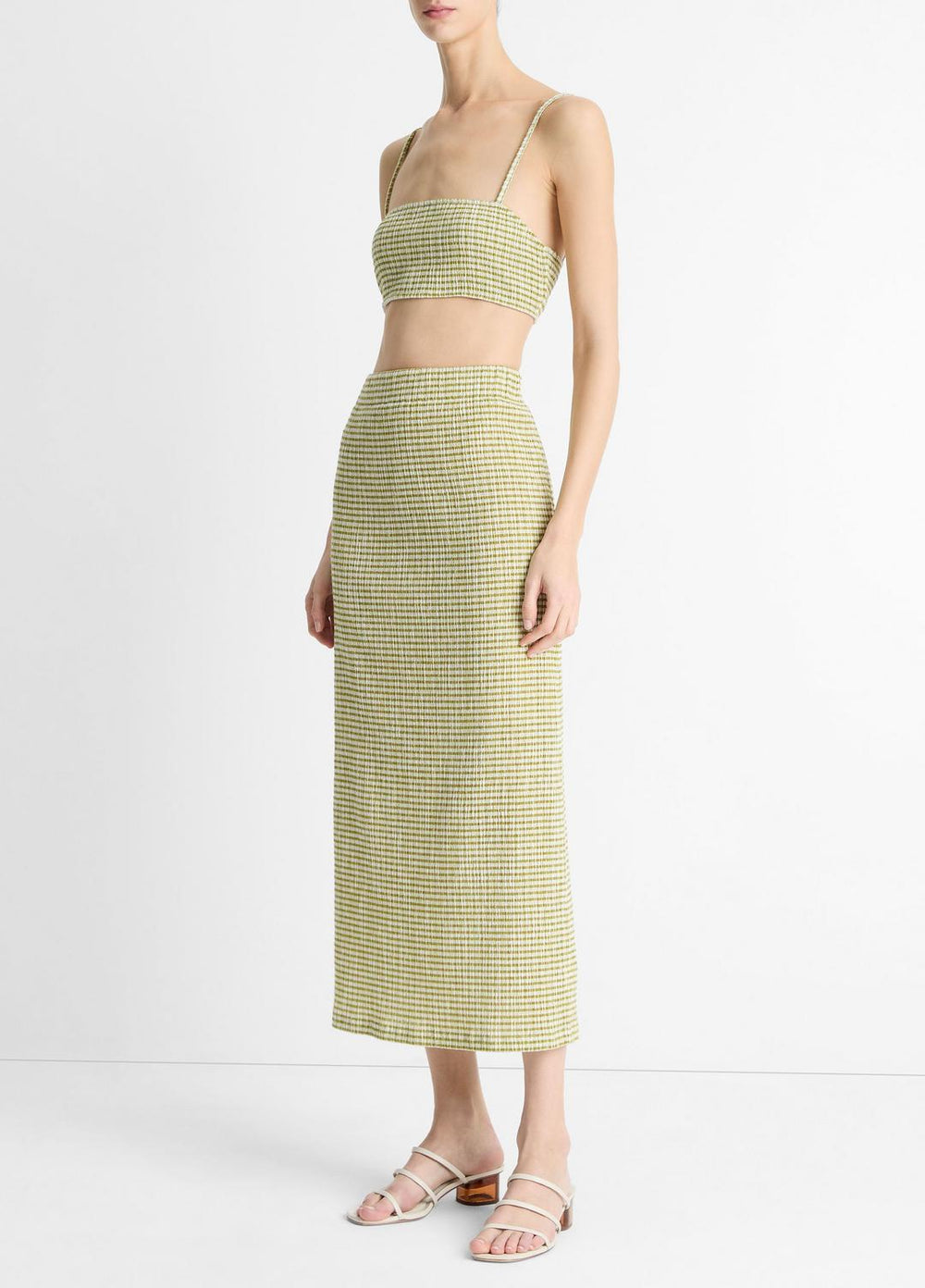 Checked Smocked Midi Skirt in Dresses & Skirts | Vince Online