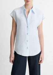 Linen Cap-Sleeve Button-Front Blouse in Shirts & Tees | Vince discount