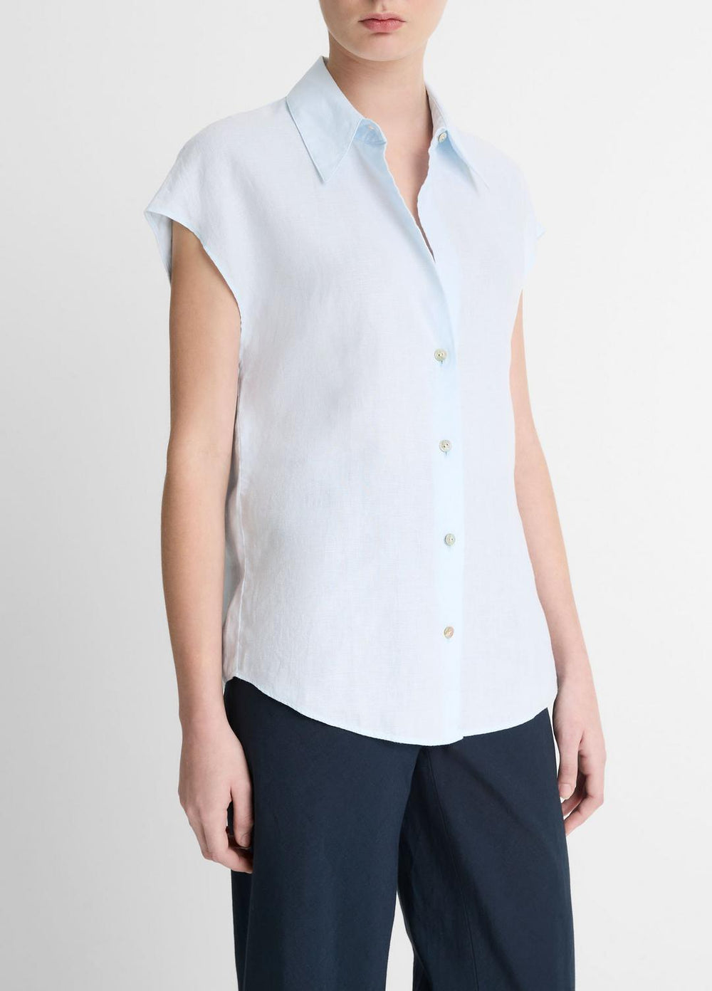 Linen Cap-Sleeve Button-Front Blouse in Shirts & Tees | Vince discount
