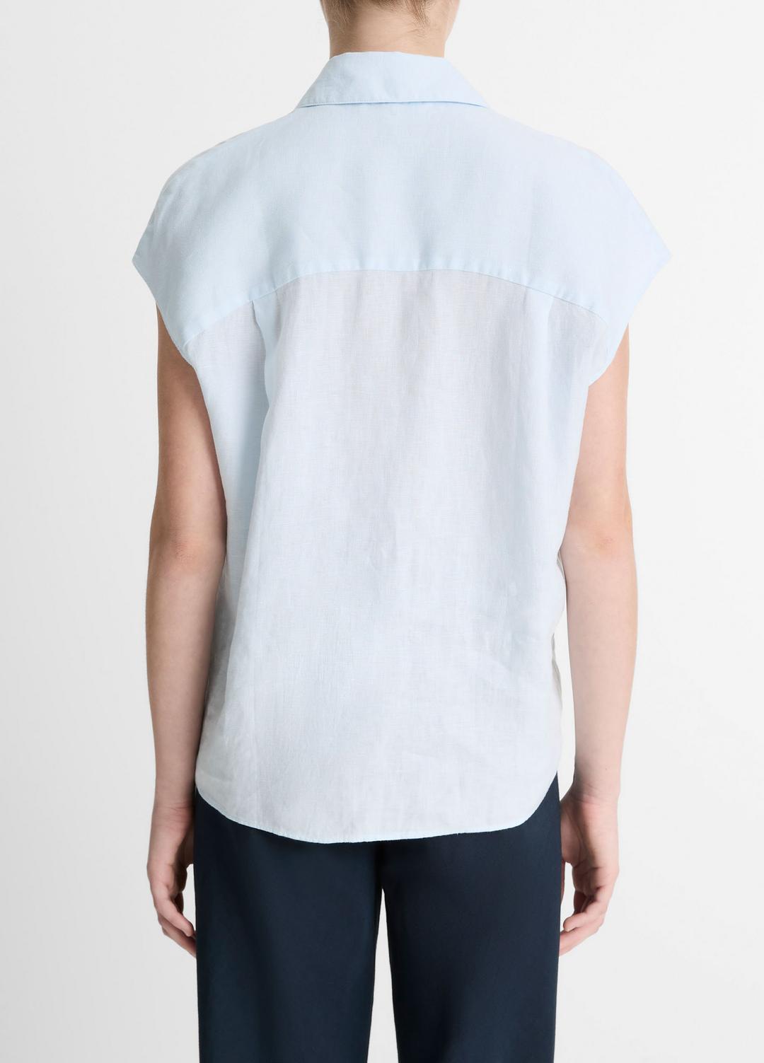 Linen Cap-Sleeve Button-Front Blouse in Shirts & Tees | Vince discount