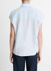 Linen Cap-Sleeve Button-Front Blouse in Shirts & Tees | Vince discount