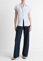 Linen Cap-Sleeve Button-Front Blouse in Shirts & Tees | Vince discount