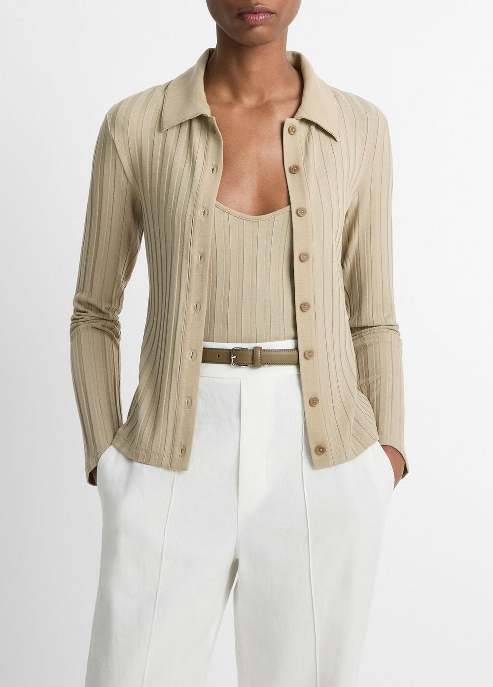 Ribbed Collared Long-Sleeve Button-Front Top in Shirts & Tees | Vince near me