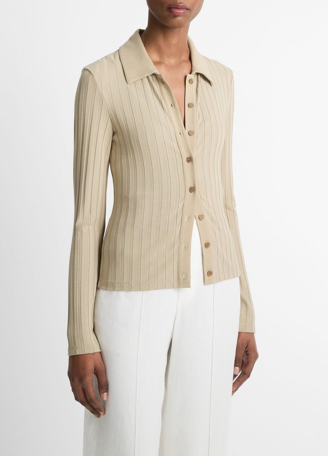 Ribbed Collared Long-Sleeve Button-Front Top in Shirts & Tees | Vince near me